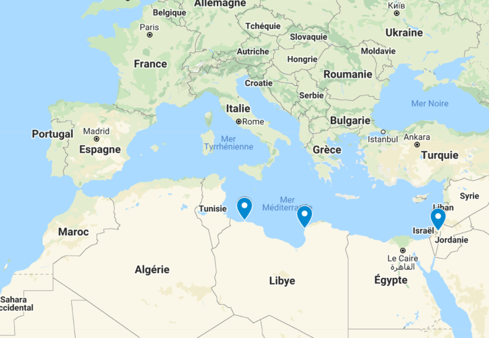 Map : Tripoli, Benghazi, Ramallah
